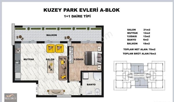 Yıldız Emlak Gayrimenkul'den Kuzey Park Evlerinde 1+1 Satılık Daire