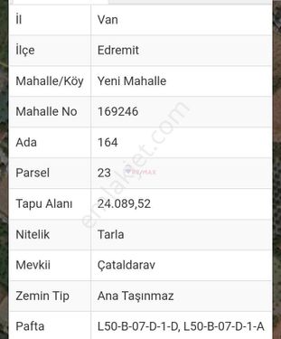 Van Edremit Yeni Mahallede 2kat İmarlı Satılık Arsa