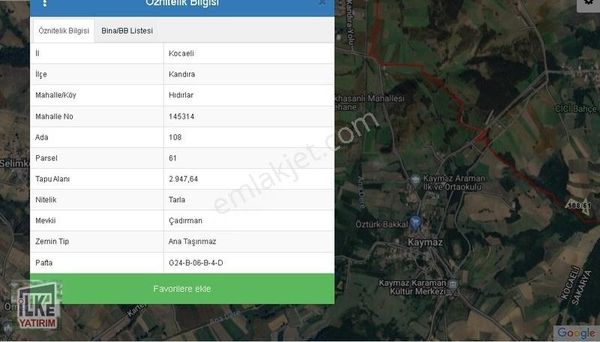 Kandıra Adapazarı Asfaltına Yakın 2947m2 Yollu Arazi