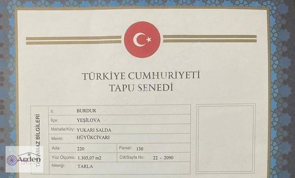 Burdur Yeşilova Salda Köyünde Yatırımlık Tarla