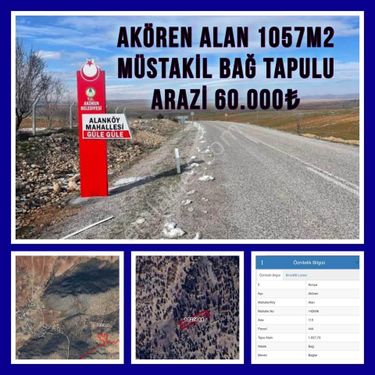 Akören Alanda 1050 M2 Müstakil Bağ Tapulu Hesaplı Yer