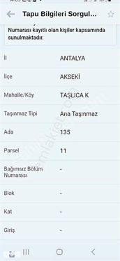 Akseki Taşlıca 3671 M2 Tarla