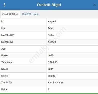 Talas Ardıç Mahallesi Yatırımlık En Ucuz Tarla 278/1