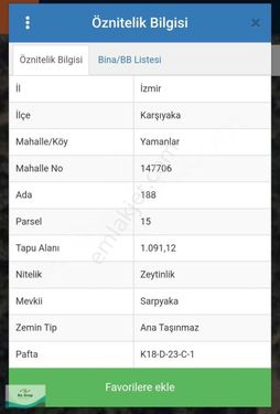 Karşıyaka Yamanlar'da 1091 M2 Zeytinlik