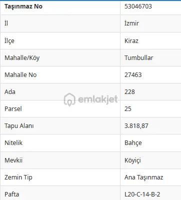 İzmir Kiraz Da Köyiçi Müstakil Arsa