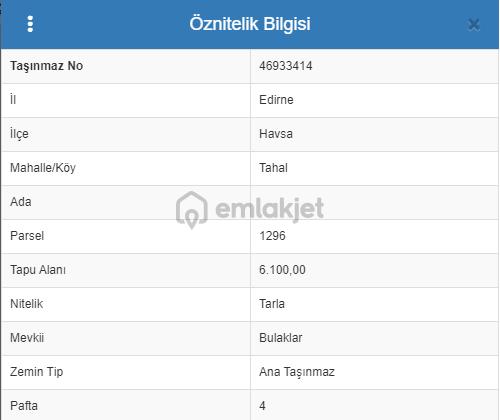 Edirne Havsa Tahal Köyünde Satılık Tarla 3