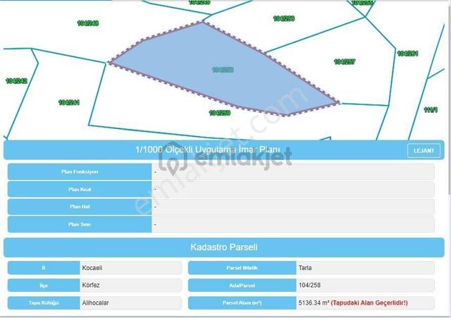 Körfez Ali Hocalar Satılık 5.100m² Arsa 5
