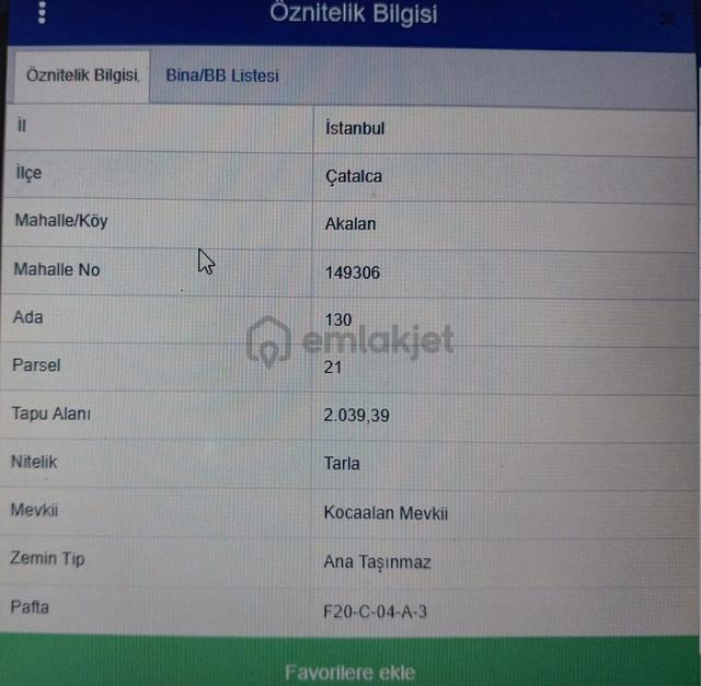 İstanbul Çatalca Akalan Mah. De Satlık Hisseli Yatırımlık Tarla 2