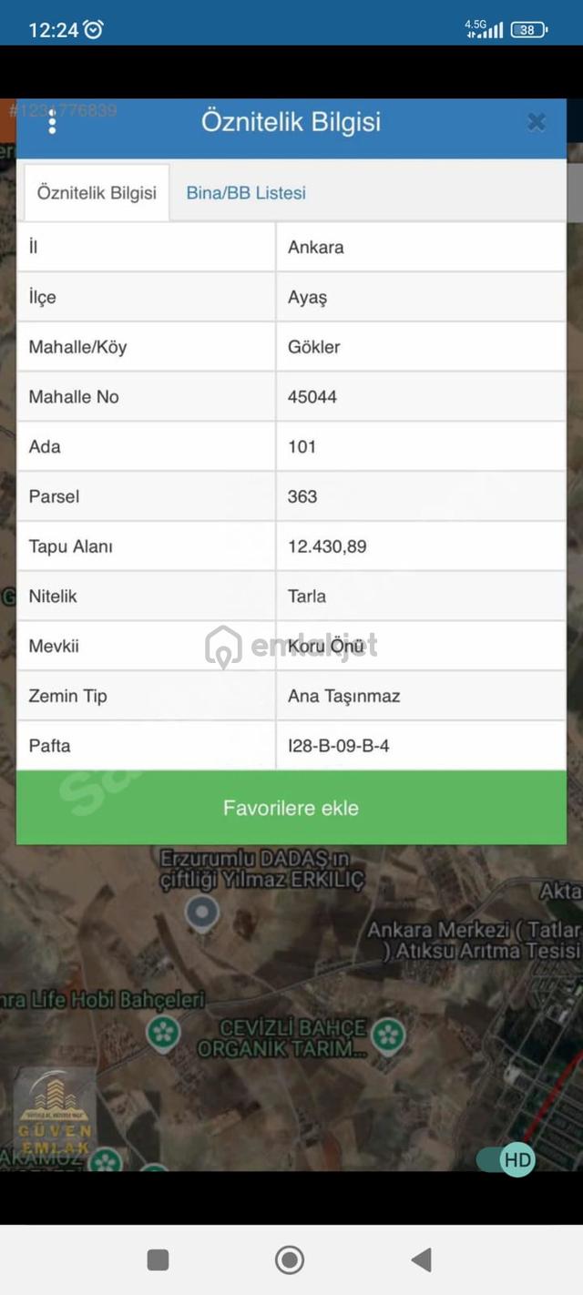 Ayaş Gökler'de 12 Dönüm Hayvancılığa Uygun Tek Tapu Tarla 2