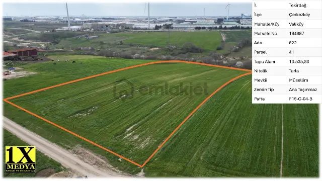 Çerkezköy Veliköy Müsellim Mevkii’nde 10.535,80 M² Yatırımlık Satılık Tarla 3