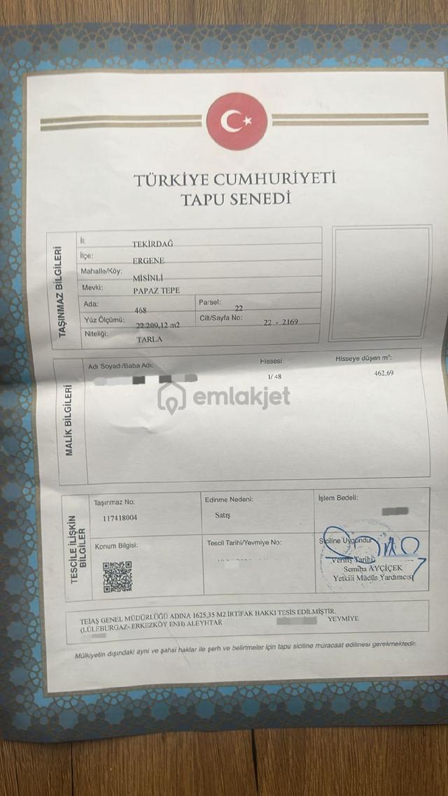 Tekirdağ Ergene Misinli Satılık Tarla 2