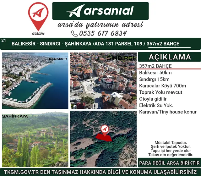 Balıkesir Sındırgı Şahinkaya Satılık 357m2 Bahçe 1