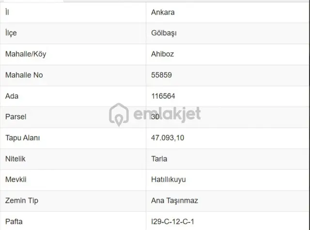 Gölbaşı İlçesi Ahiboz Mah. Satılık Tarla 2