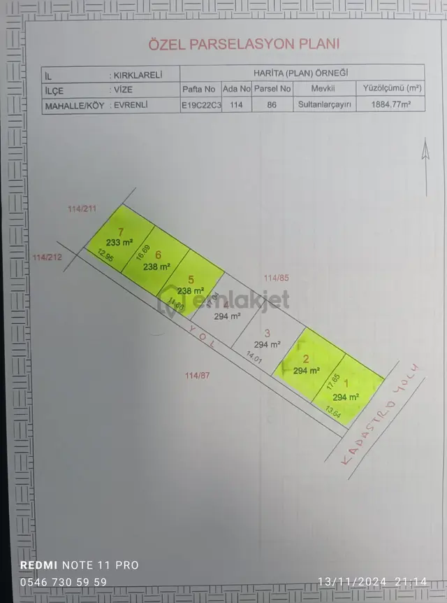Çakıllı Evrenli 114 86 Parselde Satılık 292 M2 3