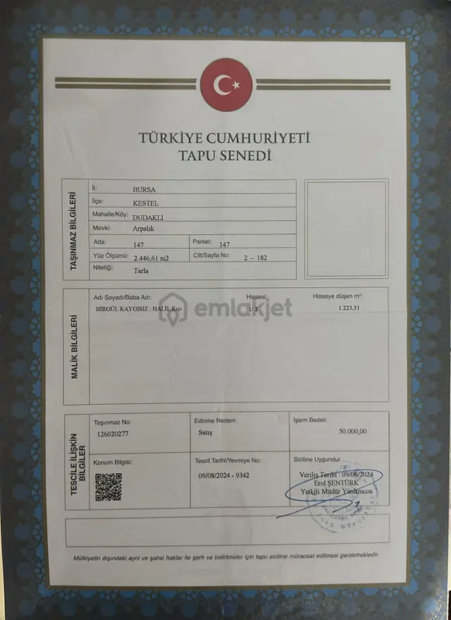 Bursa Kestel Dudaklı Satılık Hobi 2446m2 Bahçesi 1