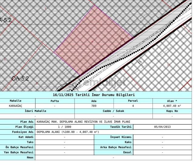 Kapaklı Karaağaç Osb Bitişiği Sahibinden Satılık 4007mkare Depolama Alanı 4