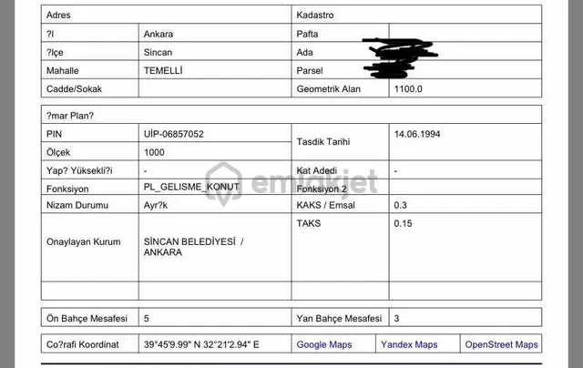 Sincan Temelli 1100m2 Su Aboneliği Depo Barakalı Tek Tapulu Arsa 4