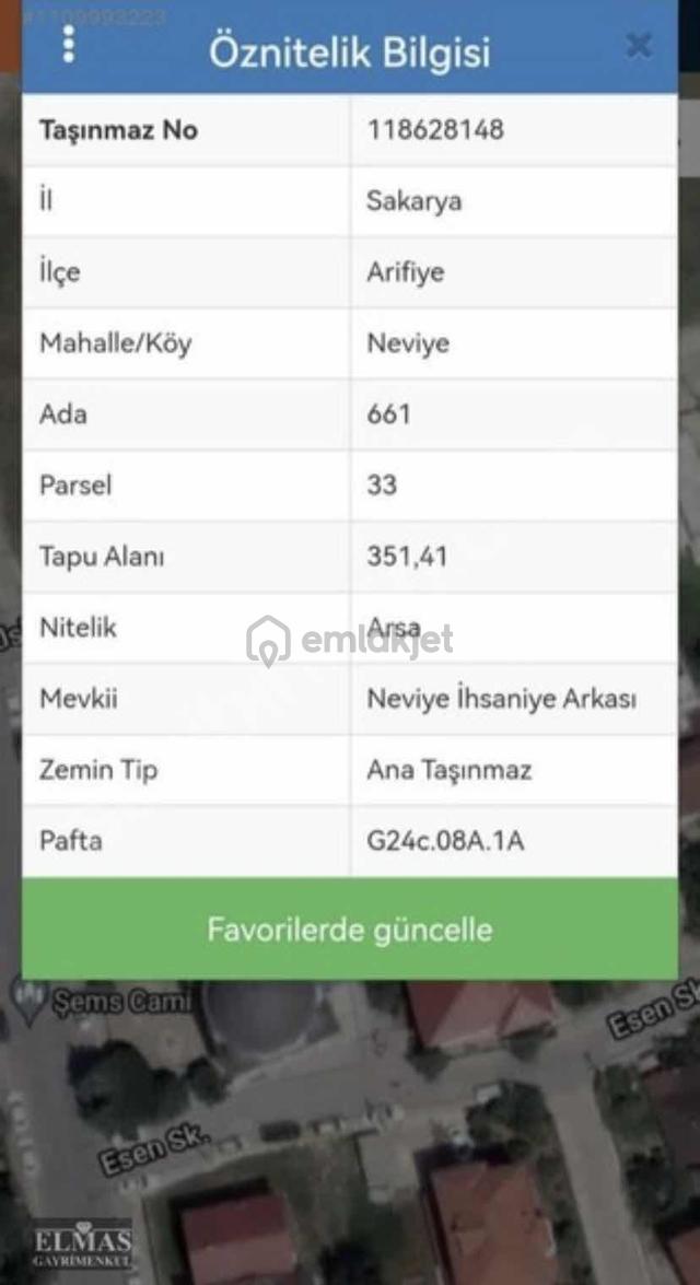 Sakarya Arifiye İlçesi Neviye Mahallesinde Satılık 351m2 Arsa !! 2