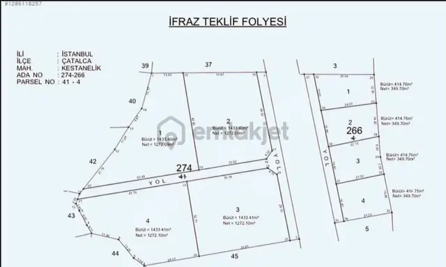 Çatalca Kestanelik De 5733m Tek Tapu Kısmi Takaslı Satılık Tarla 5