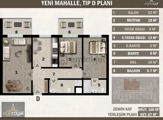 Yeni Mah. Ayrı Mutfak Ebeveyn Banyo Yerden Isıtma 2+1 Daire 4