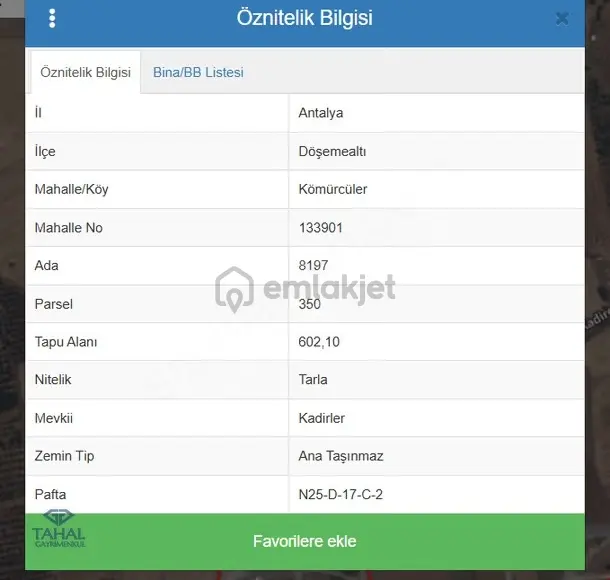 Antalya Döşemealtı Kömürcüler'de Yatırımlık Satılık 602 M2 Tarla