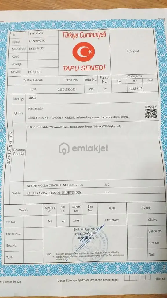 Yalova Çınacık Esenköyde Full Deniz Manzaralı Satılık 458m2 Arsa 4