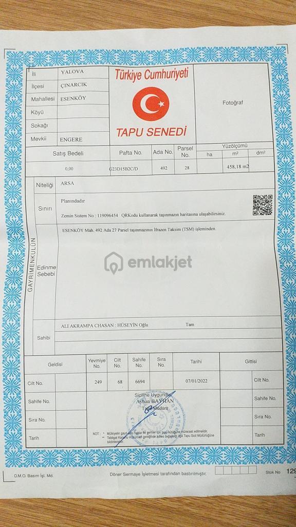 Yalova Çınacık Esenköyde Full Deniz Manzaralı Satılık 458m2 Arsa 5
