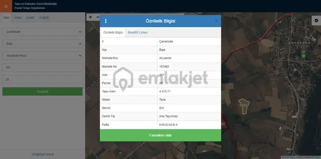 Çanakkale-biga-akyaprak Köyü 4515m2 Müstakil Tapu Tarla 1