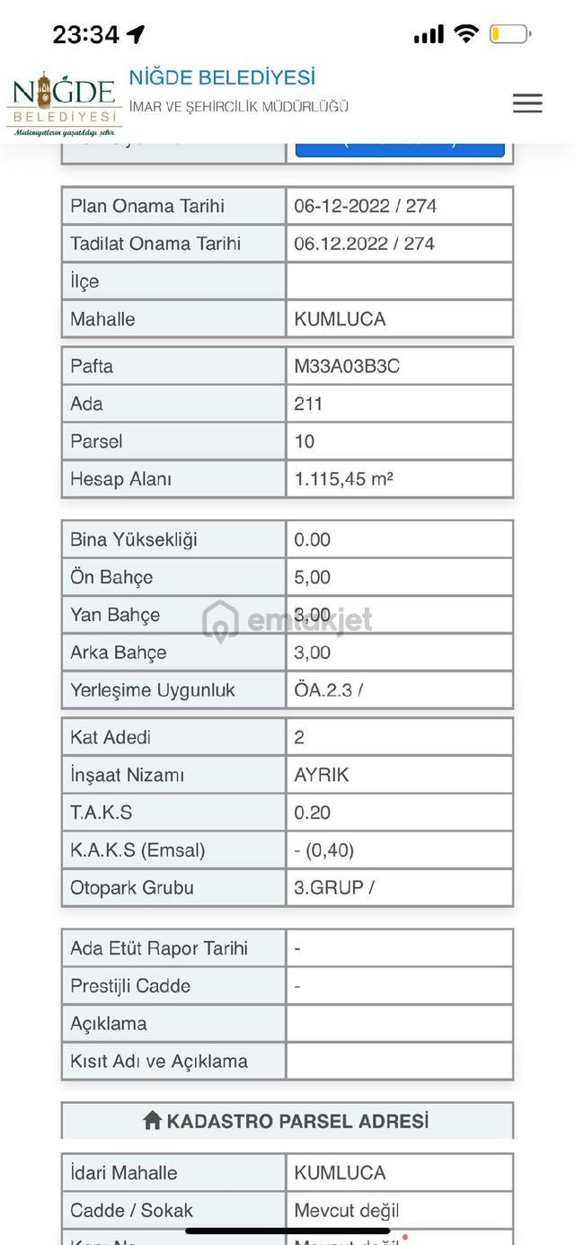 Satılık İmarlı 1115 M² Arsa Niğde Merkez Kumlucada Yatırımlık 3