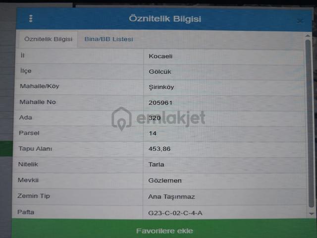 Kocaeli Gölcük Şirinköy Gözlementepede Satılık 454 M² Arsa 2