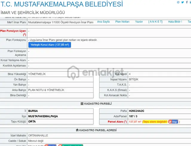 Öztarlacıdan Mustafakemalpaşa Adliye Karşısı 4 Kat İmarlı Arsa 2