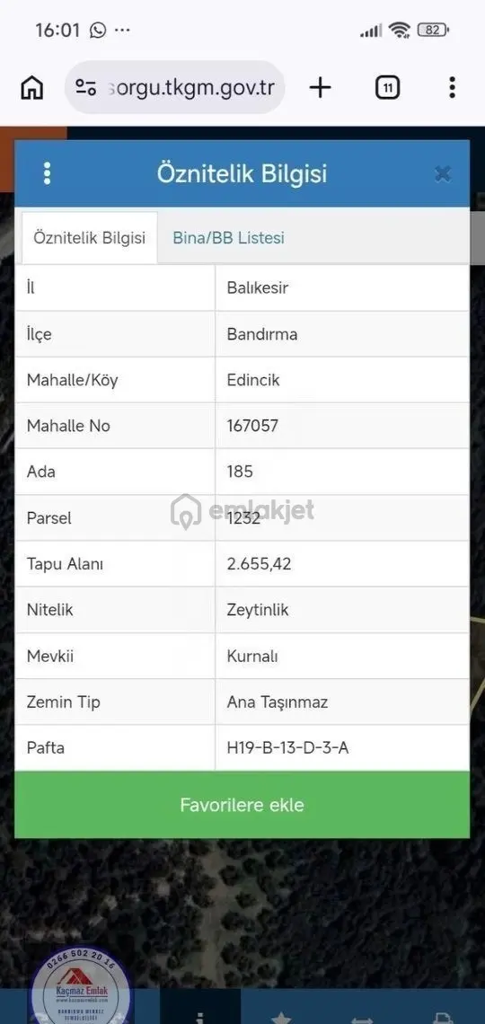 Bandırma Edincik Mahallesi 2.655m2 Satılık Zeytinlik Bandırma Edincik Mahallesi 2.655m2 Satılık Zeytinlik