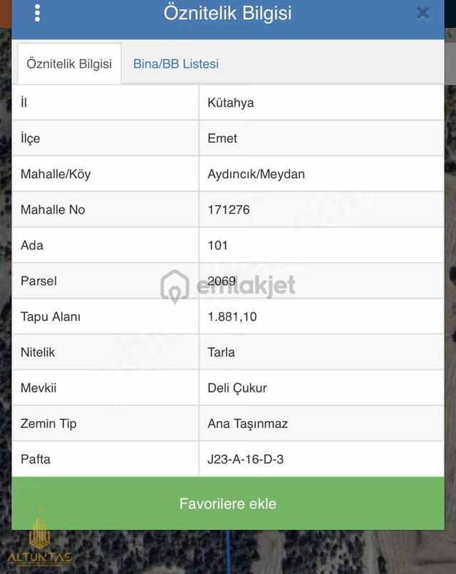 Kütahya Emet Aydıncık Meydanda 1.881 M² Satılık Tarla 4