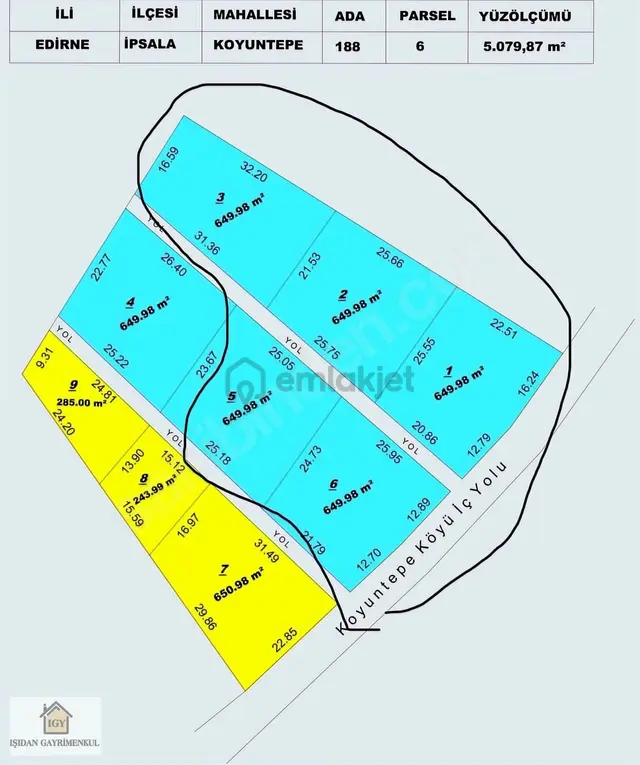 Edirne İpsala Koyuntepe Köy Yanı Fırsat 650 M2 Tarla 1