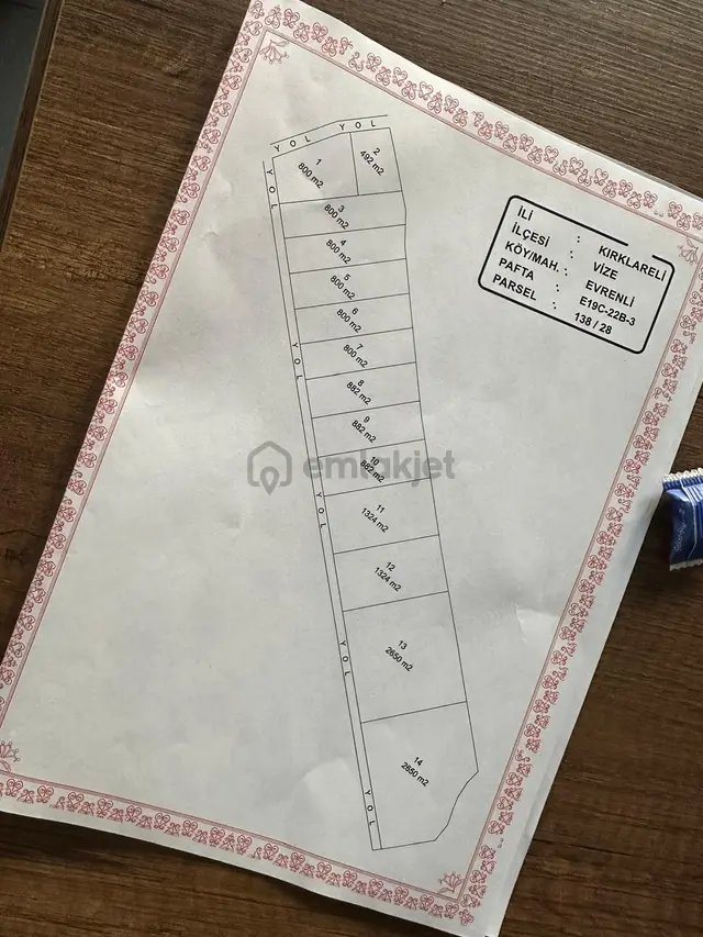 Kırklareli Vize Evrenli Köyü Ana Yola Yakın Mükemmel Konumda Hisseli Arsa 1