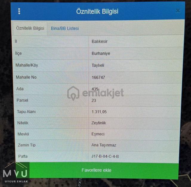 Fırsat Zeytinlik Balıkesir Burhaniye Taylıeli Mahallesi 1.311 M2 3