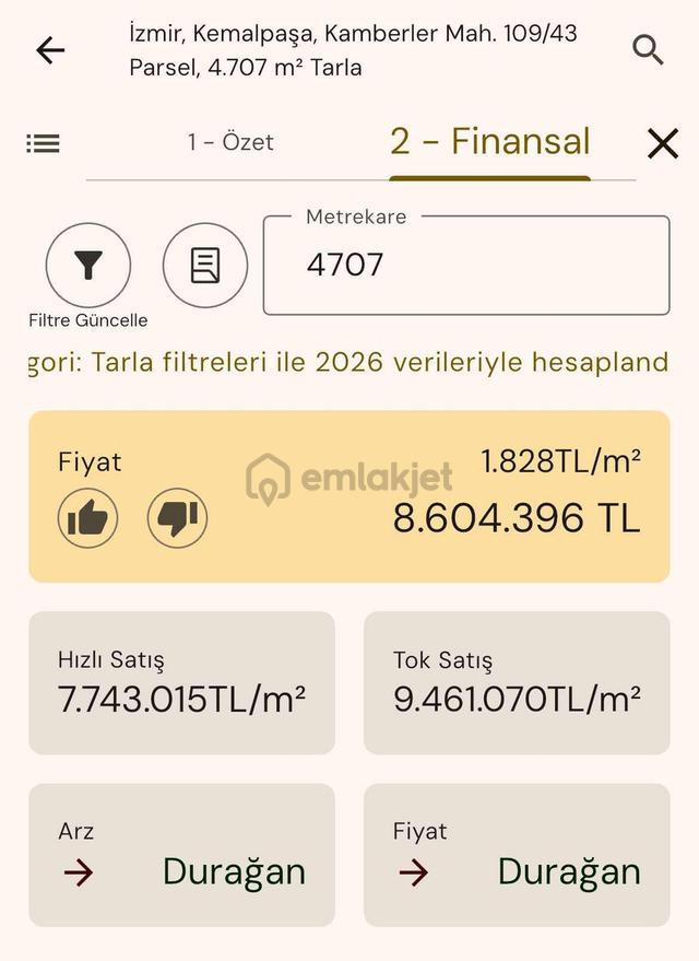 Kemalpaşa Kamberler Köyünde Yol Cepheli 4700m Satılık Tarla 4