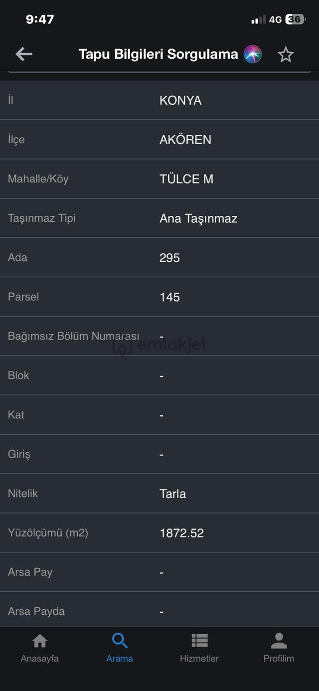 Konya Akören Tülce Mah.imara Uygun Satılık Tarla 2