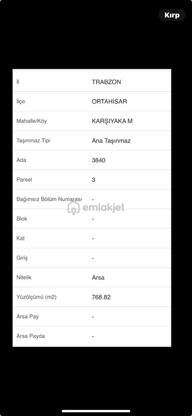 Deha Emlak`tan Satılık 768 M2 Arsa Karşıyaka Mahallesi 3