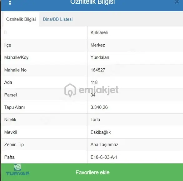 Kırklareli Merkez Yündalan Köyünde 3.340 M² Yatırımlık Tarla 3
