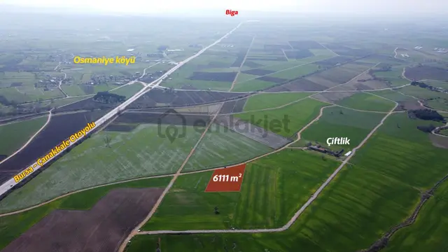 Biga Osmaniyede 6.111 M² Yola Cephe Satılık Arazi 2
