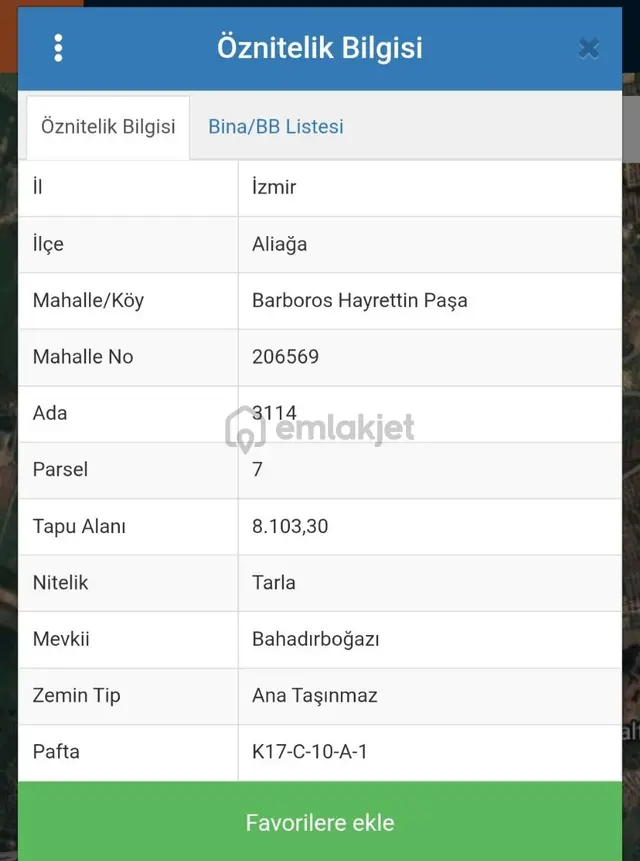 İzmir Aliağa Barboros Hayrettin Paşada Satılık Tarla, Çakırdan 2