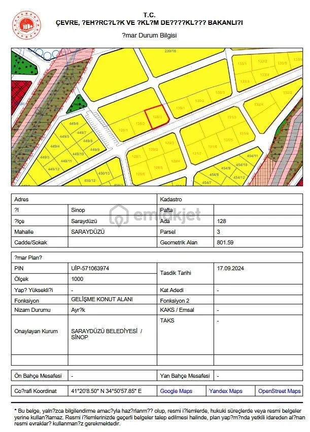 Sinop Saraydüzü’nde Konut İmarlı 800 M² Satılık Arsa | Yatırımlık Fırsat! 2