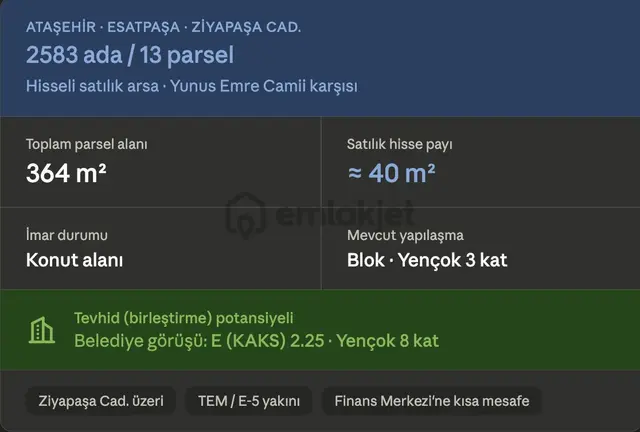 Ataşehir Esatpaşa Mahallesi 40 M2 Satılık Arsa Yatırım Fırsat 4