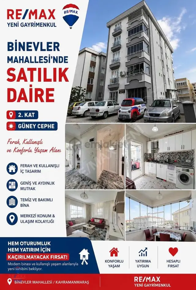 Remax Yeni'den Binevler Satılık Arakat Balkonlu 2+1 Daire Remax Yeni'den Binevler Satılık Arakat Balkonlu 2+1 Daire