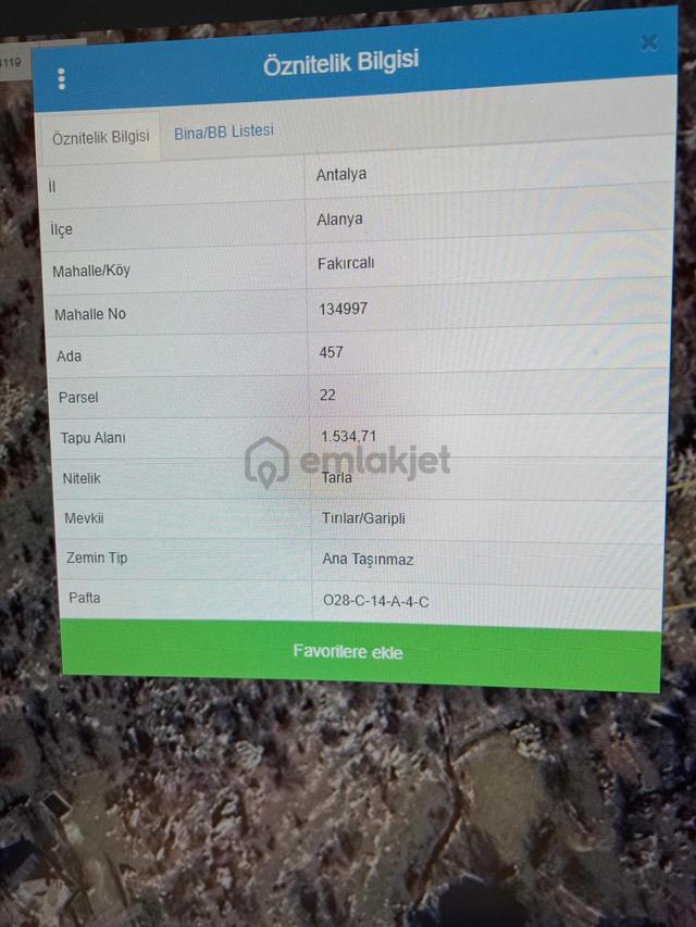 Alanya Fakırcalı Mah.tırılar Garipli Mevkii Satılık 1.534,71 M2 2