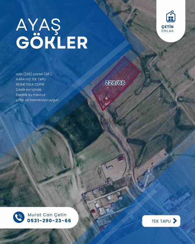 4.464 M2 Resmi Kadastro Yolla Cephe Tek Tapu 2 Katlı Evi İçinde 1