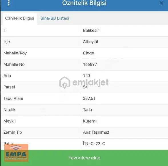 Empa Gayrimenkul'den Altıeylül Cinge'de Satılık 352m2 Tarla 2