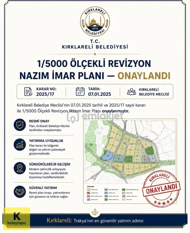 Kolaytapu Kırklareli Merkez 41.700 M² Tesis İmarlı Fırsat Arazi! 4