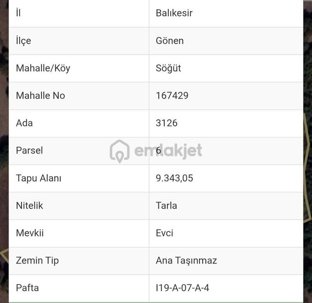 Zeynep Gayrimenkulden Balıkesirgönen Sögüt Köyünde Satılık Tarla 2